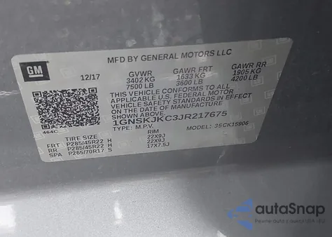 2018 Chevrolet Suburban Premier z USA, uszkodzony, nr VIN 1GNSKJKC3JR217675